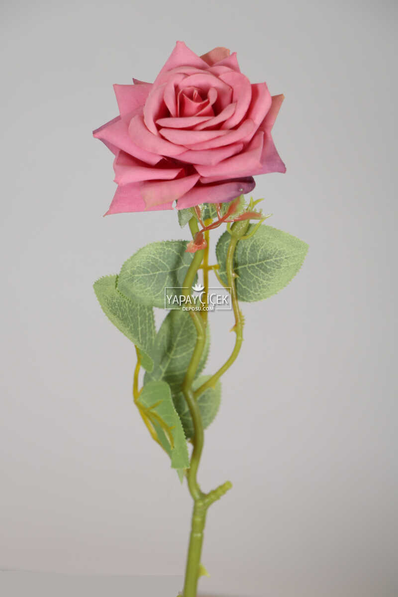 Yapay Orjinal Açmış Gül Dalı 43 Cm Pastel Pembe