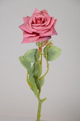 Yapay Çiçek Deposu - Yapay Orjinal Açmış Gül Dalı 43 cm Pastel Pembe