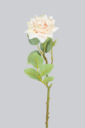Yapay Çiçek Deposu - Yapay Orjinal Açmış Gül Dalı 43 cm Pudra