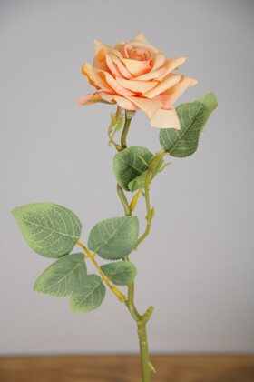 Yapay Çiçek Deposu - Yapay Orjinal Açmış Gül Dalı 43 cm Somon