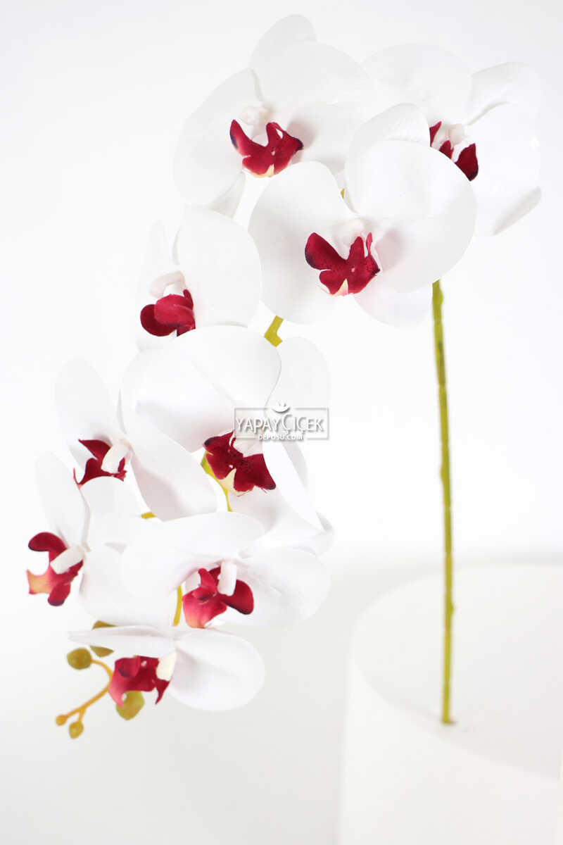 Yapay Dal Baskılı Orkide Çiçeği 88 Cm Beyaz Bordo