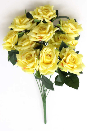 Yapay Çiçek Deposu - 10 Dal Kaliteli Büyük Ekvator Gül Demeti 42 cm Sarı