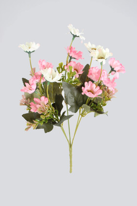 Yapay Çiçek Deposu - Yapay 15li Yeşillikli Papatya Demeti Pembe-Beyaz