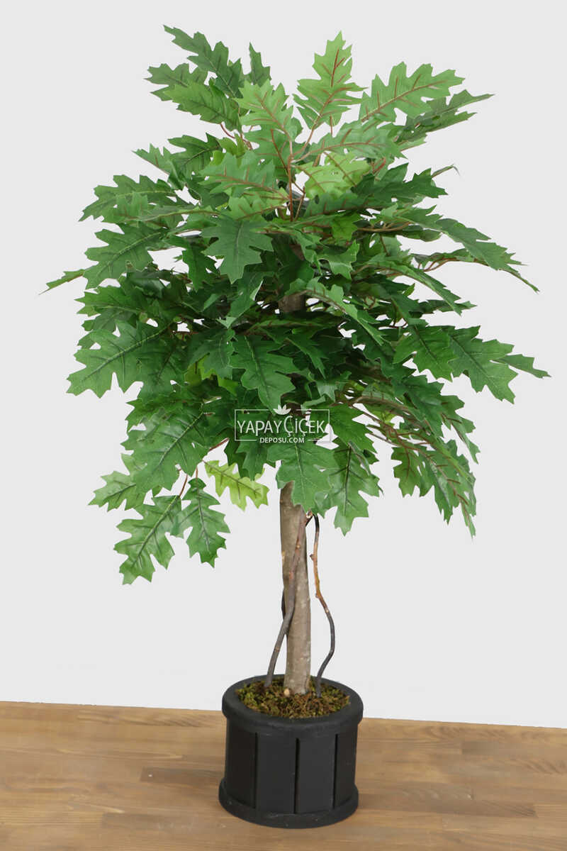 Ahşap Oval Saksıda Yapay Papaya Ağacı 100 Cm