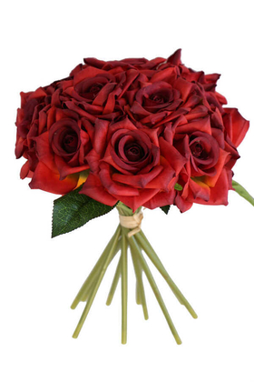Yapay Çiçek Deposu - 10lu Lüx Gul Demeti 25 cm Alev Kırmızı