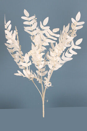 Yapay Çiçek Deposu - Yapay Pastel Yaprak Eğrelti Demeti 55 cm Beyaz