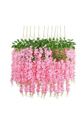 Yapay Çiçek Deposu - Yapay Sarkan Akasya Çiçeği 80-110 cm Pembe 12li Paket