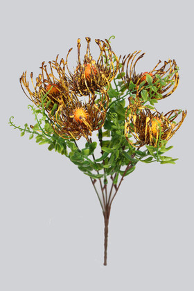 Yapay Çiçek Deposu - Yapay Polen Demeti Pincushion Kahve-Sarı