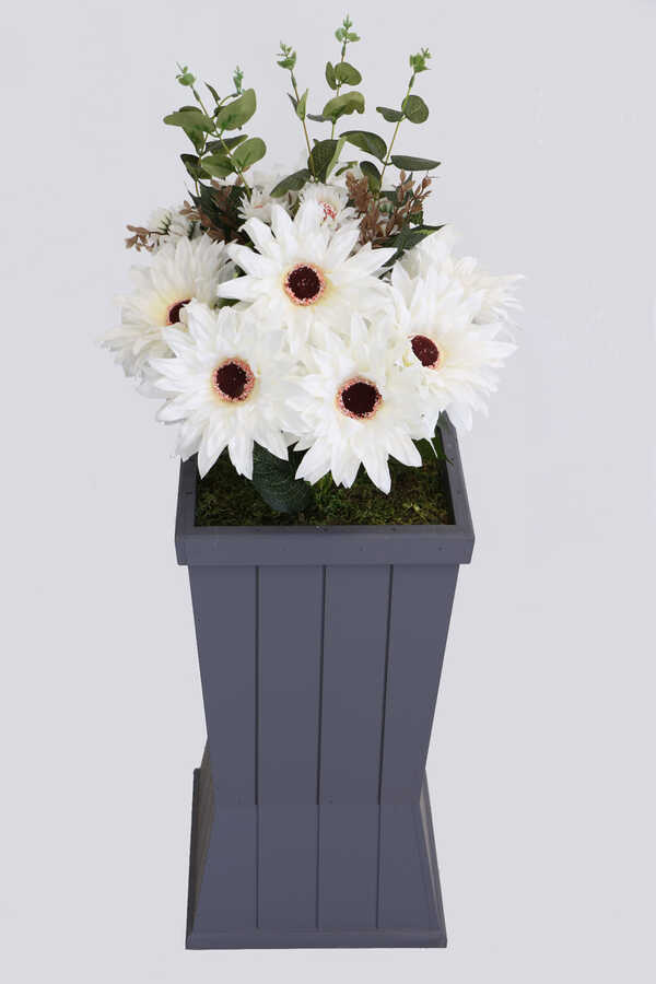 Ahşap Saksıda Lüx Gerbera Tanzimi 85 Cm Beyaz-krem
