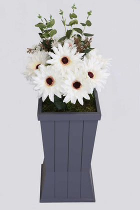 Yapay Çiçek Deposu - Ahşap Saksıda Lüx Gerbera Tanzimi 85 cm Beyaz-Krem