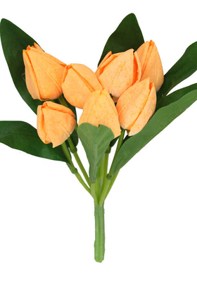 Yapay Çiçek Deposu - Yapay Çiçek 9 Dal Kapalı Kumaş Lale Demeti Turuncu