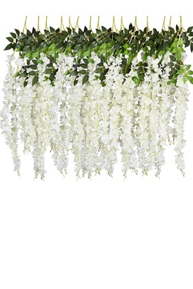 Yapay Çiçek Deposu - Yapay Sarkan Akasya Çiçeği 80-110 cm Beyaz 12li Paket