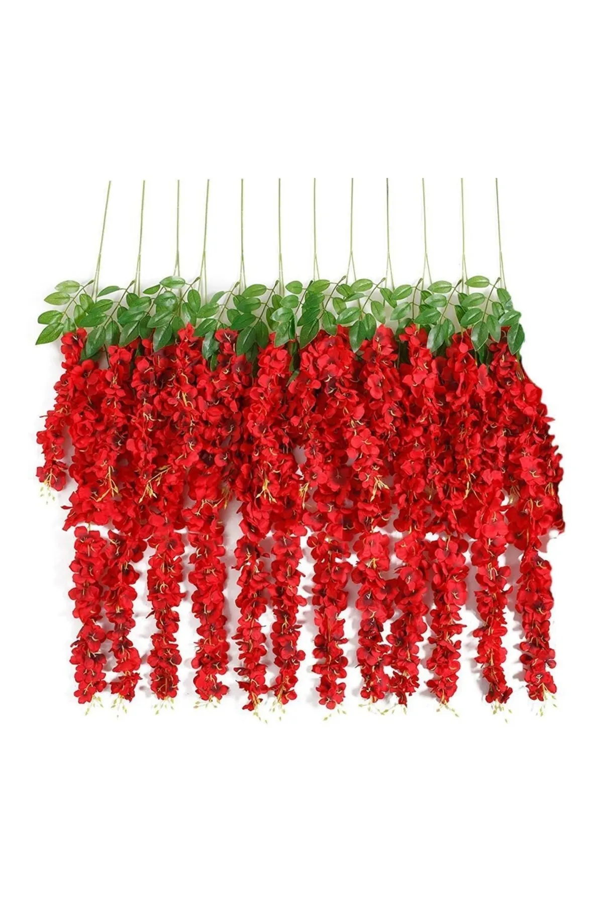 Yapay Çiçek Deposu - Yapay Sarkan Akasya Çiçeği 80-110 cm Kırmızı 12li Paket