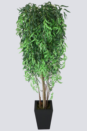 Yapay Çiçek Deposu - Ahşap Saksıda Yapay Ağlayan Söğüt Ağacı (Salix Babylonica)