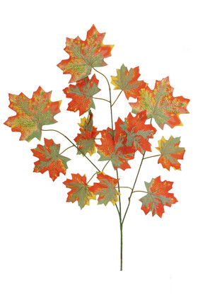 Yapay Çiçek Deposu - Yapay Pastel Çınar Ağacı Dalı 15 Yapraklı 65 cm Yeşil-Turuncu