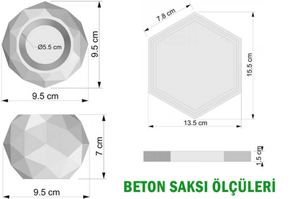 Handmade Beton Saksı 2li Set 7 cm Model-14 Taş Rengi - Thumbnail