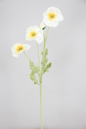 Yapay Çiçek 4lü Gelincik Dalı 60 cm Beyaz - Thumbnail