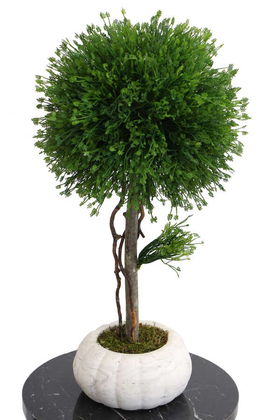 Yapay Çiçek Deposu - Dekoratif Lüx Top Ağaç Çam Model 35x60 cm Koyu Yeşil