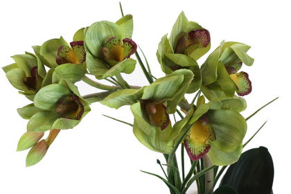 Yapay Tropikal Orkide Tanzimi Islak Dokuda Beton Saksılı Yeşil - Thumbnail