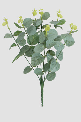 Yapay Çiçek Deposu - 7 Dal Plastik Okaliptus Demeti 33 cm Mat Yeşil