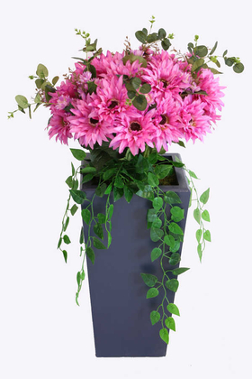 Yapay Çiçek Deposu - Yapay Ahşap Saksıda Lüx Gerbera Tanzimi 100 cm Koyu Pembe