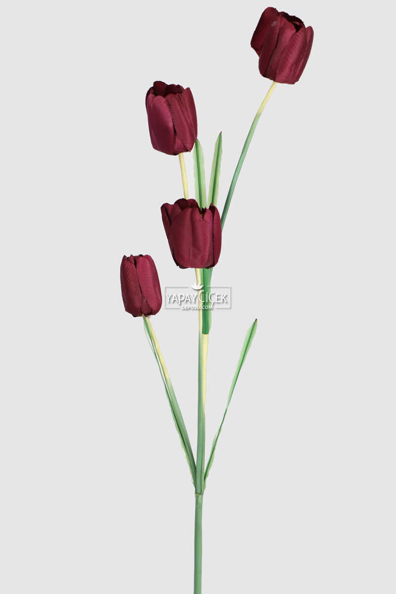 Yapay Çiçek Uzun Dal 4 lü Lale 110 cm Bordo