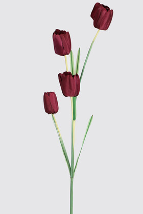 Yapay Çiçek Uzun Dal 4 lü Lale 110 cm Bordo - Thumbnail
