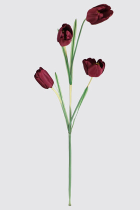 Yapay Çiçek Deposu - Yapay Çiçek Uzun Dal 4 lü Lale 110 cm Bordo