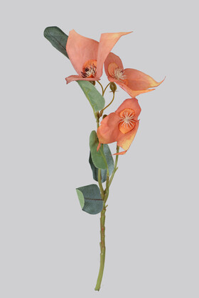 Yapay Çiçek Deposu - Yapay Vintage 3lü Baxi Çiçeği Dalı 42 cm Somon