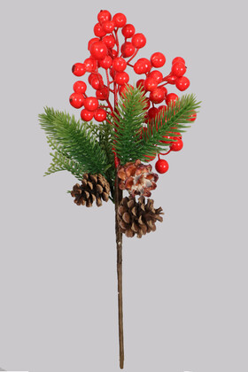 Yapay Çiçek Deposu - Yapay Kozalaklı Yılbaşı Dalı Yapay Kokina 37 cm