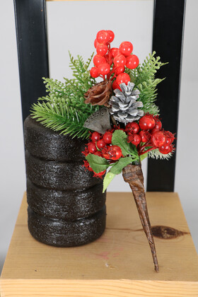 Ahşap Vazolu Yapay Yılbaşı Süsü 30 cm - 2