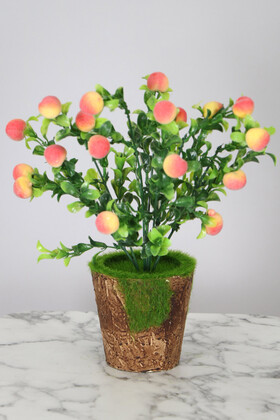 Yapay Çiçek Deposu - Dekoratif Yosunlu Saksıda Yapay Şeftali Demeti 30 cm