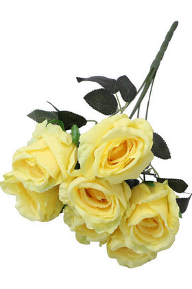 Yapay Çiçek Deposu - Yapay Çiçek 7 Dal Kaliteli İri Gül Demeti 42 cm Sarı