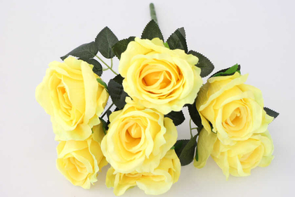 Yapay Çiçek 7 Dal Kaliteli İri Gül Demeti 42 cm Sarı - Thumbnail