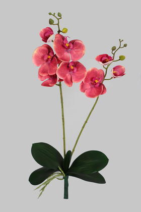 Yapay Çiçek Deposu - Yapraklı 3D Lüx 2li Islak Orkide Dalı 55 cm Pastel Fuşya