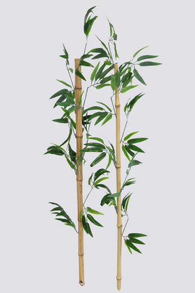 Yapay Çiçek Deposu - 120 cm Yapay 8 Dal Yapraklı Doğal Bambu Çubuk