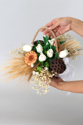 Yapay Çiçek Deposu - Sepetli Yapay Gelin Çiçeği 2li Set Stil 1