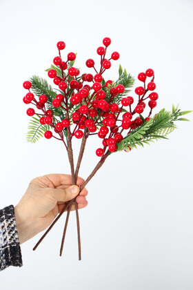 Yeni yıl Çiçeği Garnitürlü Yılbaşı Dalı Yapay Çiçek 35 cm(3lü Set) - 4